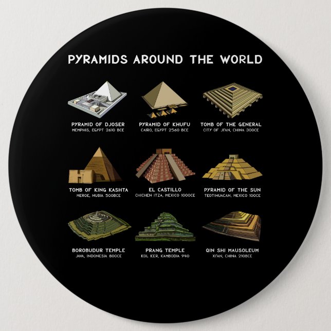 Pyramids Of The World Archaeology Civilizations 6 Inch Round Button (Front)