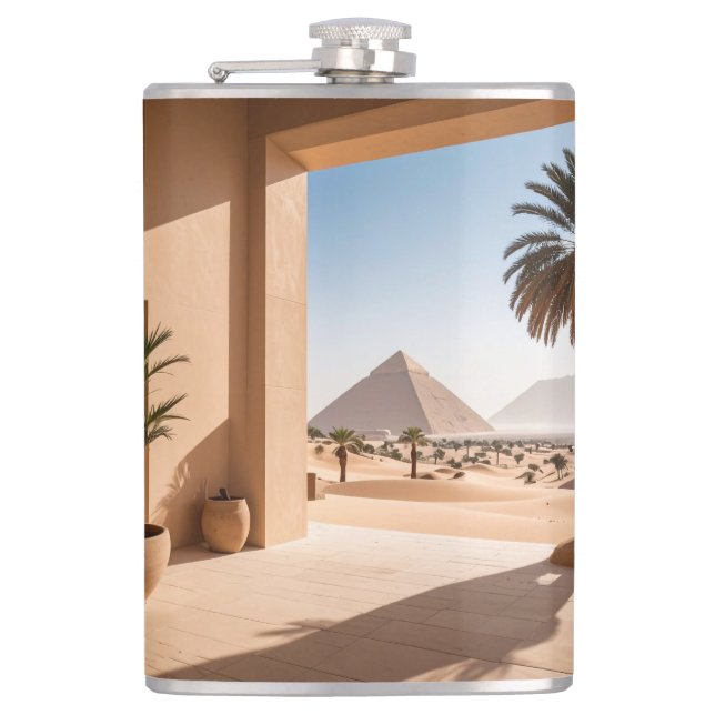 Pyramids & Palm Trees Hip Flask (Front)
