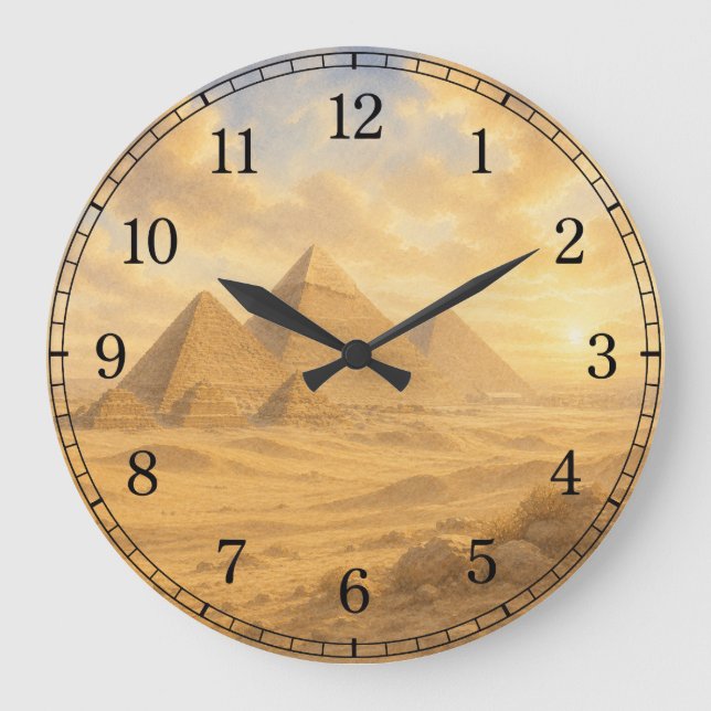 Pyramids Wall Clock — Ancient Landscape Design (Front)