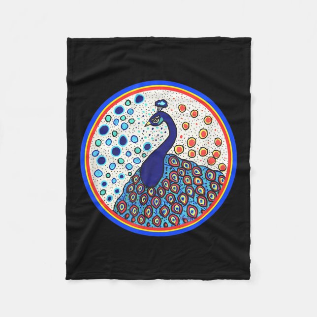 Pyrams Heart Folk Art Design- The Caribbean Peafow Fleece Blanket (Front)