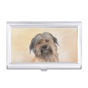 Pyrenean Shepherd Painting - Cute Original Dog Art Business Card Holder