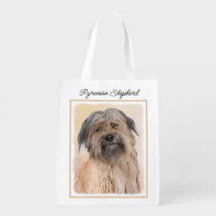 Pyrenean Shepherd Painting - Cute Original Dog Art Reusable Grocery Bag