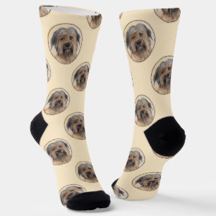 Pyrenean Shepherd Painting Long-Haird Fawn Dog Art Socks