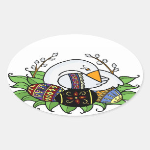 Pysanky and Goose Ukrainian Folk Art Oval Sticker