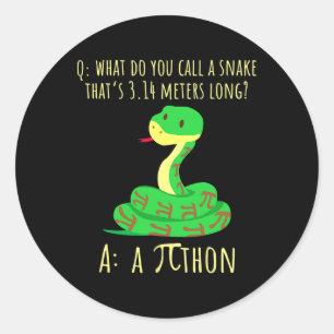 Python Pithon Pi Symbol Funny Math Teacher Pi Day Classic Round Sticker