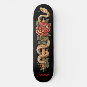 Python Snake with Red Rose Skateboard