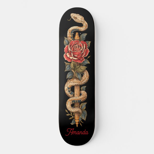 Python Snake with Red Rose Skateboard (Front)