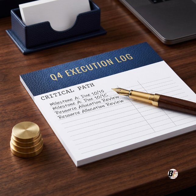 Q4 Execution Log Faux Leather Corporate Navy Notepad (#OrderNow)