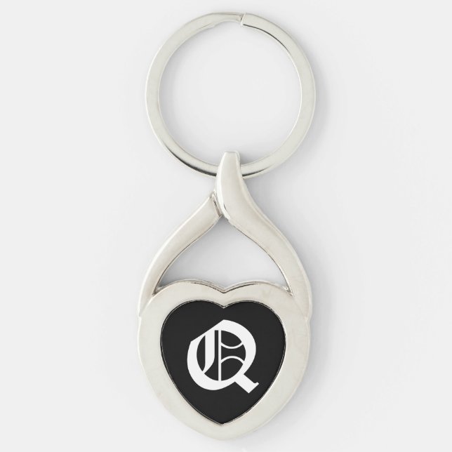 "Q" Black Heart Keychain (Front)