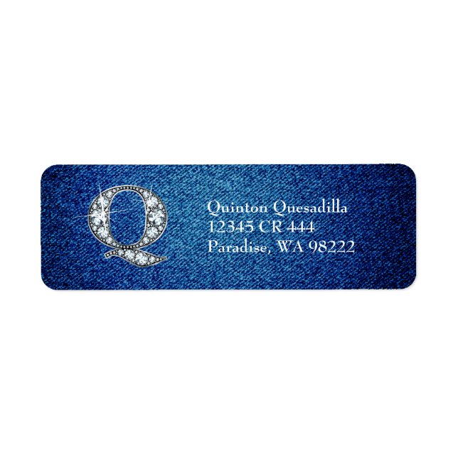 Q Faux Diamond on Denim Return Address Label (Front)