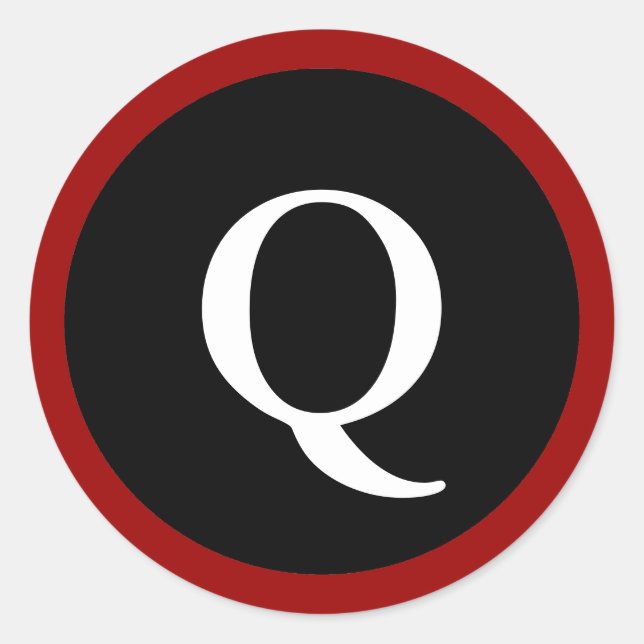 Q : Initial Q Letter Q Red, White & Black Stickers (Front)