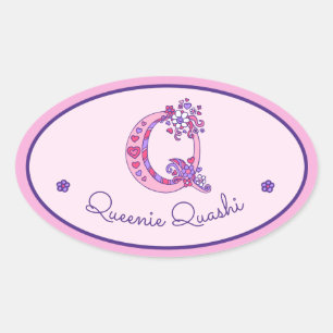 Q letter monogram custom name id pink stickers