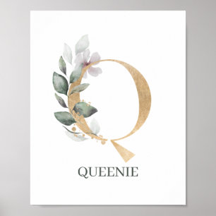 Q Monogram Floral Personalized Poster