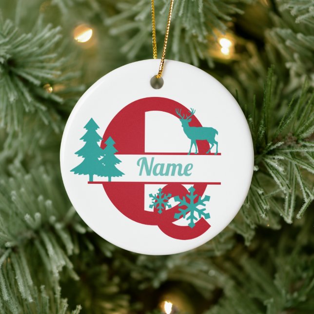 Q Monogram Initial Christmas Holiday Tree Ornament (Tree)