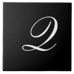 Q Monogram Initial White on Black Tile<br><div class="desc">Classic White Letter Monogram on Black Background,  Q.</div>