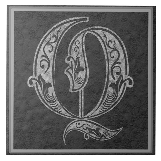 Q Monogram "Royal Grey Stone" Ceramic Tile (Front)