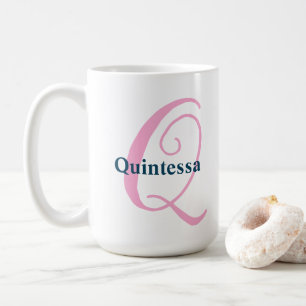 "Q" Pink Fancy Script Monogram with Navy Name Coffee Mug