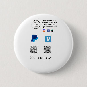 Q R code PayPal venmo scan pay add social media de 2 Inch Round Button
