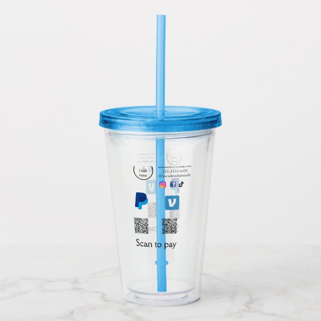 Q R code PayPal venmo scan pay add social media de Acrylic Tumbler (Front)