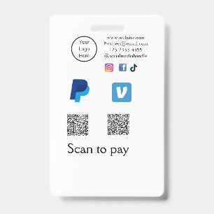 Q R code PayPal venmo scan pay add social media de Badge