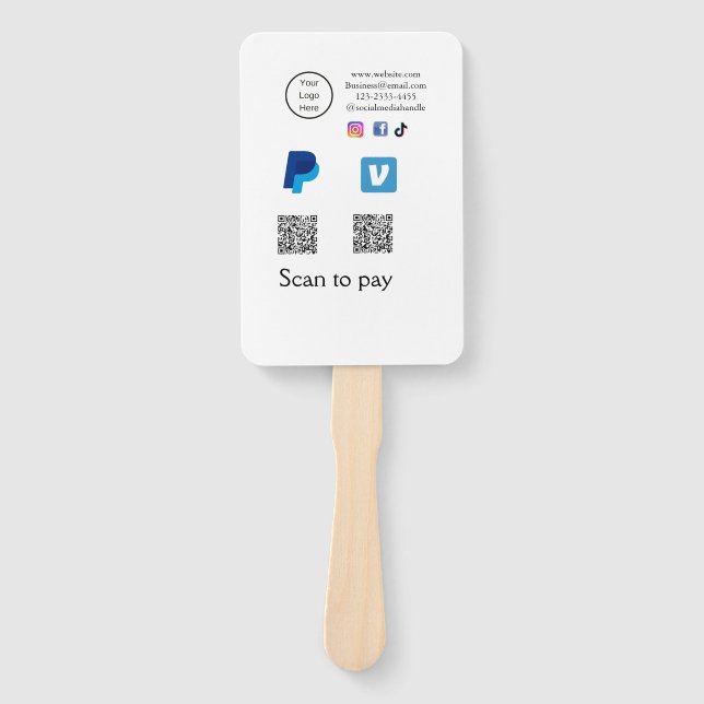 Q R code PayPal venmo scan pay add social media de Hand Fan (Front)