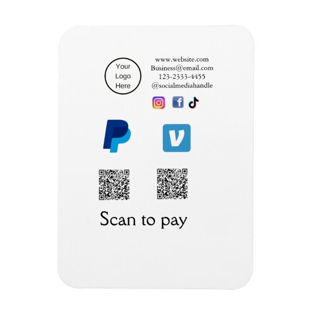 Q R code PayPal venmo scan pay add social media de Magnet (Vertical)