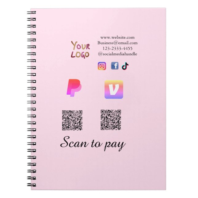 Q R code PayPal venmo scan pay add social media de Notebook (Front)