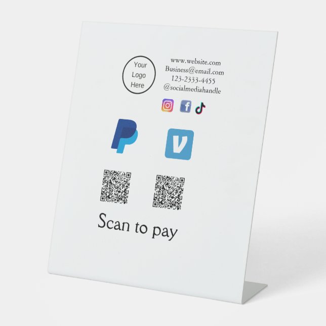 Q R code PayPal venmo scan pay add social media de Pedestal Sign (Front)