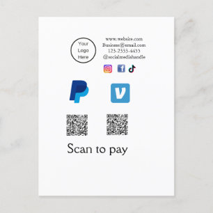 Q R code PayPal venmo scan pay add social media de Postcard
