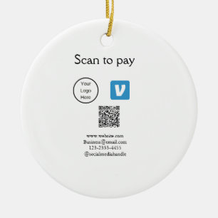 Q R code venmo scan to pay add logo social media Ceramic Ornament