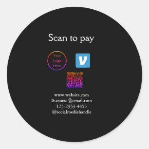 Q R code venmo scan to pay add logo social media Classic Round Sticker