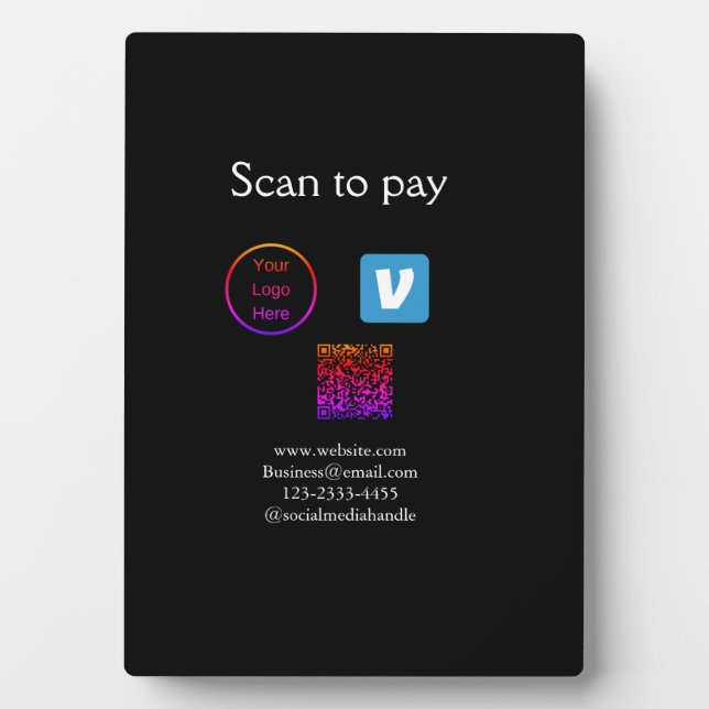 Q R code venmo scan to pay add logo social media Plaque (Front)