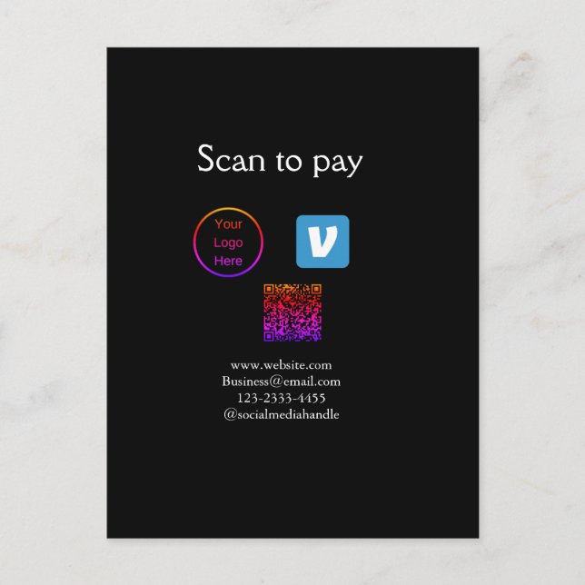 Q R code venmo scan to pay add logo social media Postcard (Front)