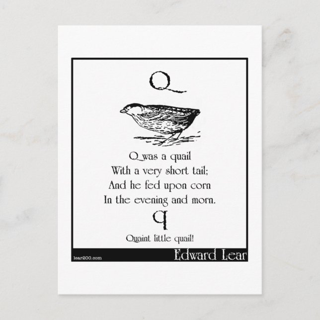 Q was a quail postcard (Front)
