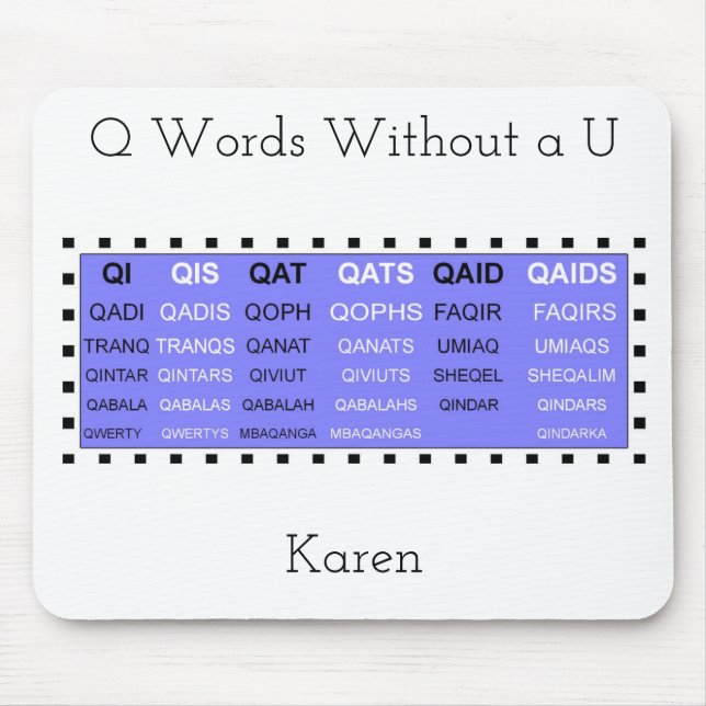 Q Words Without a U Game helper Mouse Pad (Front)