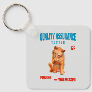 QA Tester Cat Humor Keychain