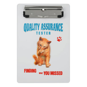 QA Tester Cat Humor Mini Clipboard
