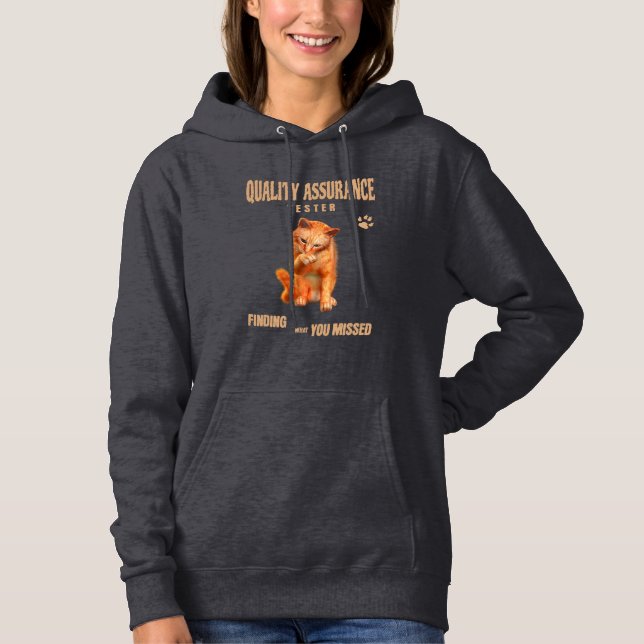 QA Tester Cat Humour Hoodie (Front)