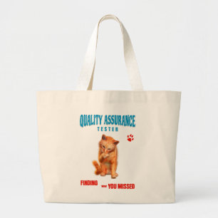 QA Tester Cat Humour Large Tote Bag
