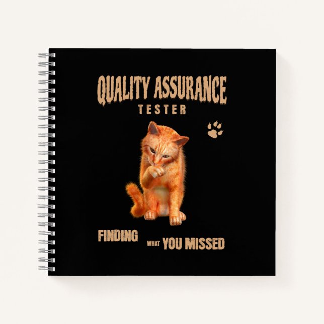 QA Tester Cat Humour Notebook (Front)