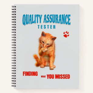 QA Tester Cat Humour Notebook