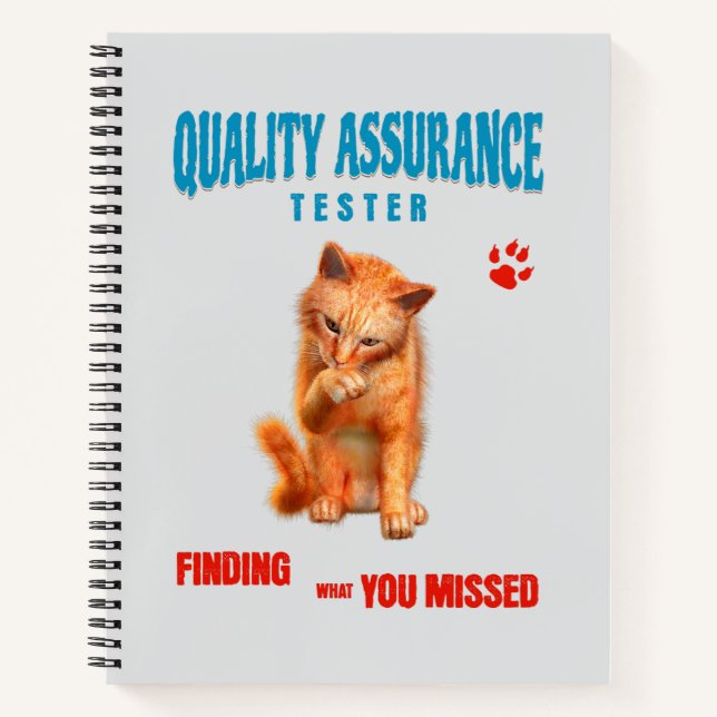 QA Tester Cat Humour Notebook (Front)