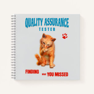 QA Tester Cat Humour Notebook