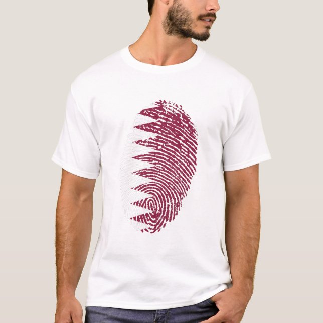 Qatar Flag Fingerprint Country Pride Identity T-Shirt (Front)