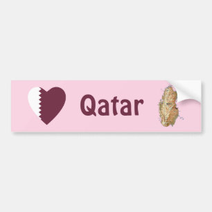 Qatar Flag Heart + Map Bumper Sticker