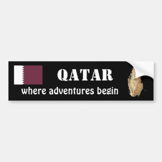 Qatar Flag + Map Bumper Sticker