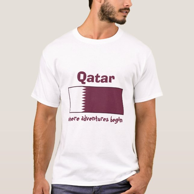 Qatar Flag + Map + Text T-Shirt (Front)