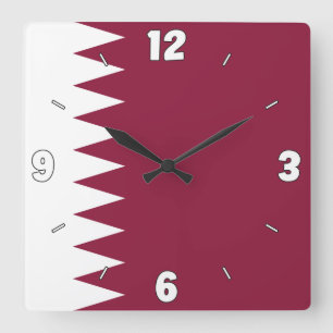 Qatar Flag Maroon White Numbers Patriotic  Square Wall Clock