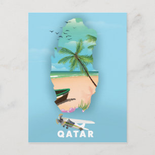 Qatar illustrated travel poster print postcard
