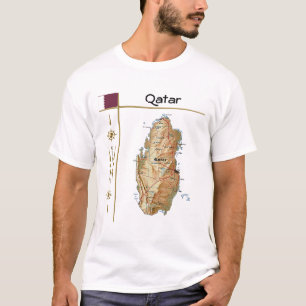 Qatar Map + Flag + Title T-Shirt